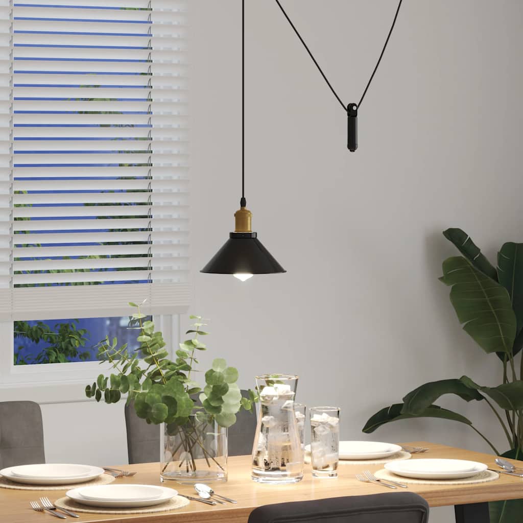 Pendellampe høydejusterbar E27 glans svart Ø 22 cm metall