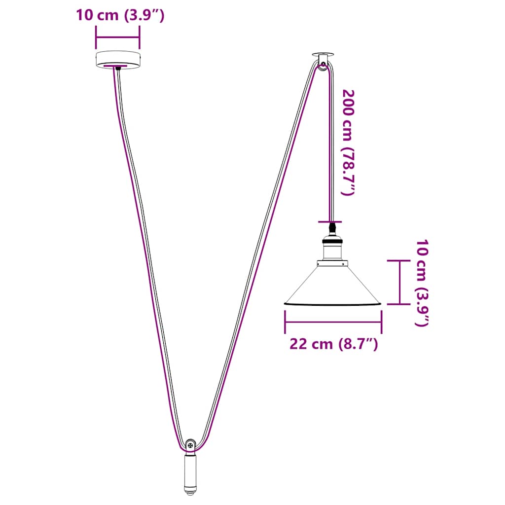 Pendellampe høydejusterbar E27 glans svart Ø 22 cm metall