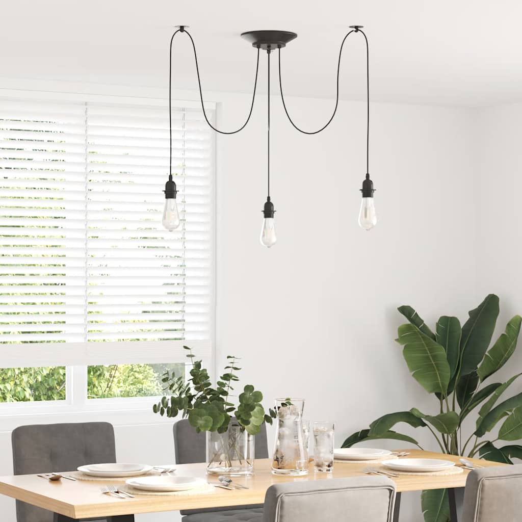 Pendellampe med 3 lampeholdere E27 svart metal
