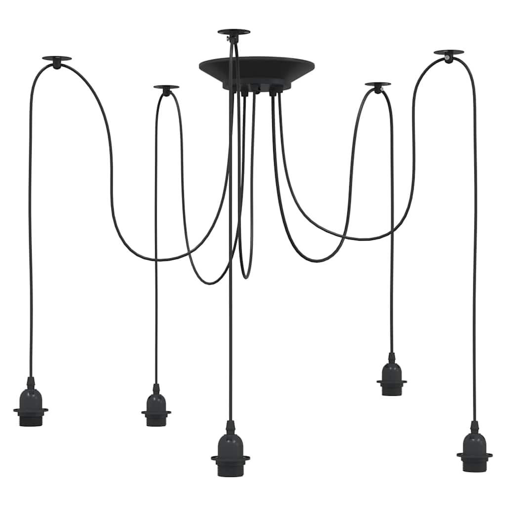 Pendellampe med 5 lampeholdere E27 svart metal
