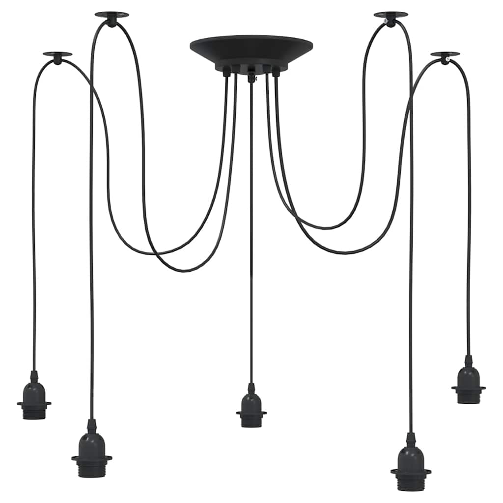 Pendellampe med 5 lampeholdere E27 svart metal