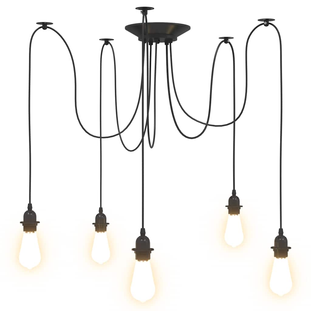 Pendellampe med 5 lampeholdere E27 svart metal