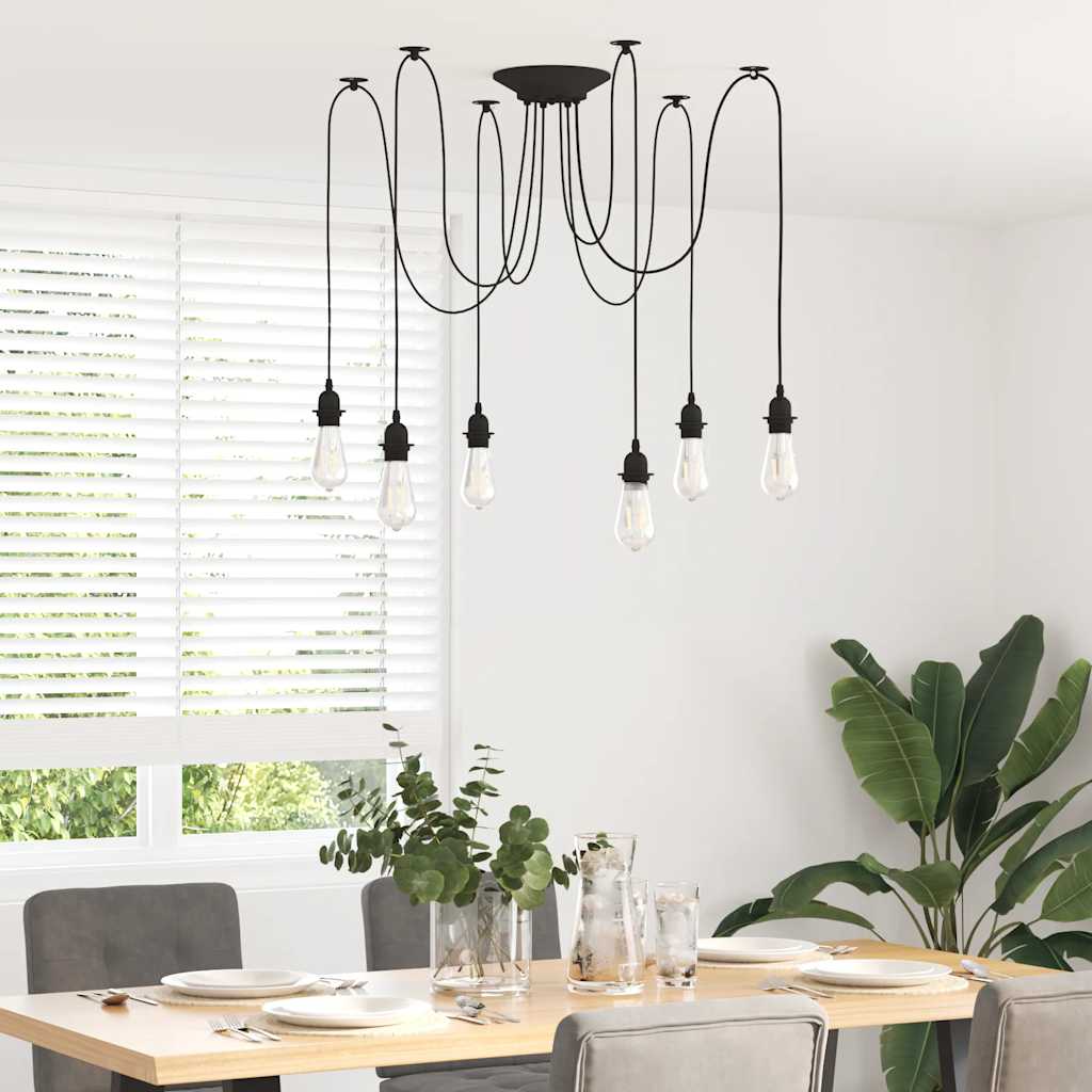 Pendellampe med 6 lampeholdere E27 svart metal
