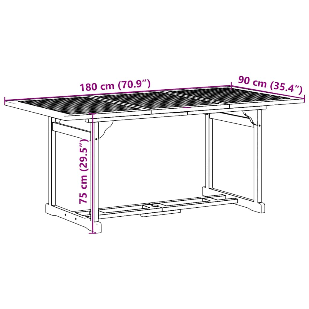 Hagespisegruppe 7 deler 180x90x75 cm heltre akasie