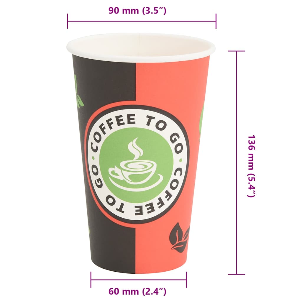 Papir kaffekopper 1000 stk 16oz 400 ml rød og svart