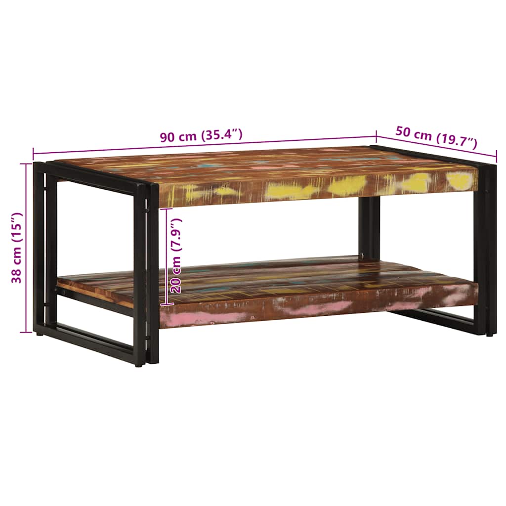 Salongbord flerfarget 90x50x38 cm gjenvunnet heltre