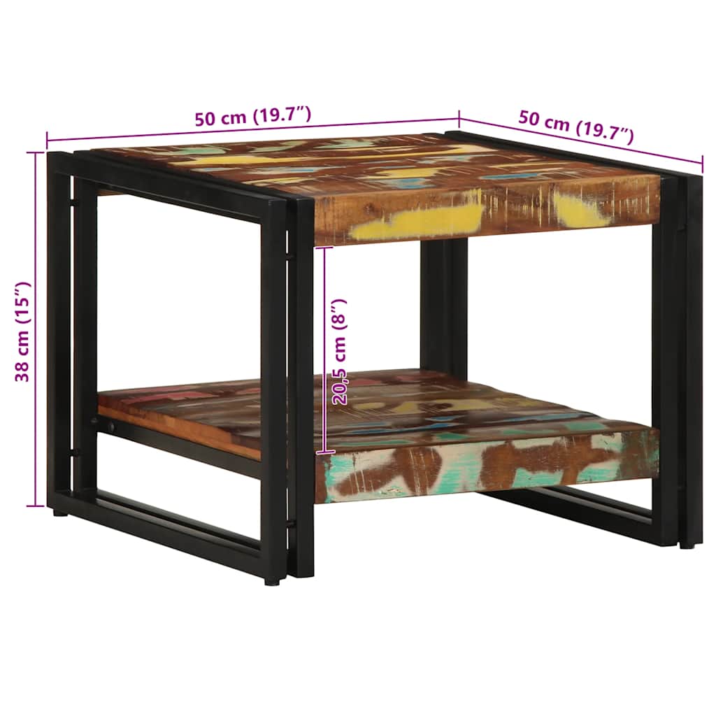 Salongbord flerfarget 50x50x38 cm gjenvunnet heltre