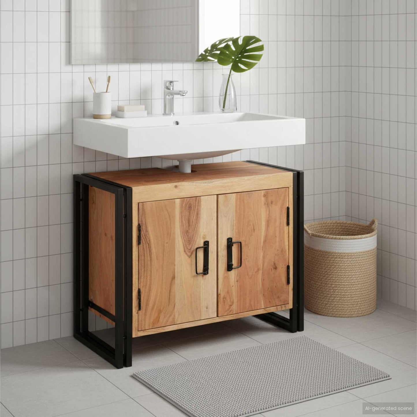 Vaskeskap med hylle Brun 71 x 33 x 58 cm Solid akasietre