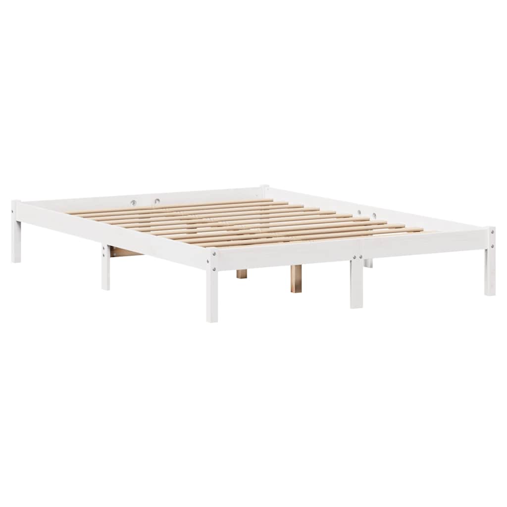 Seng med bokhylle uten madrass hvit 135x190 cm heltre furu
