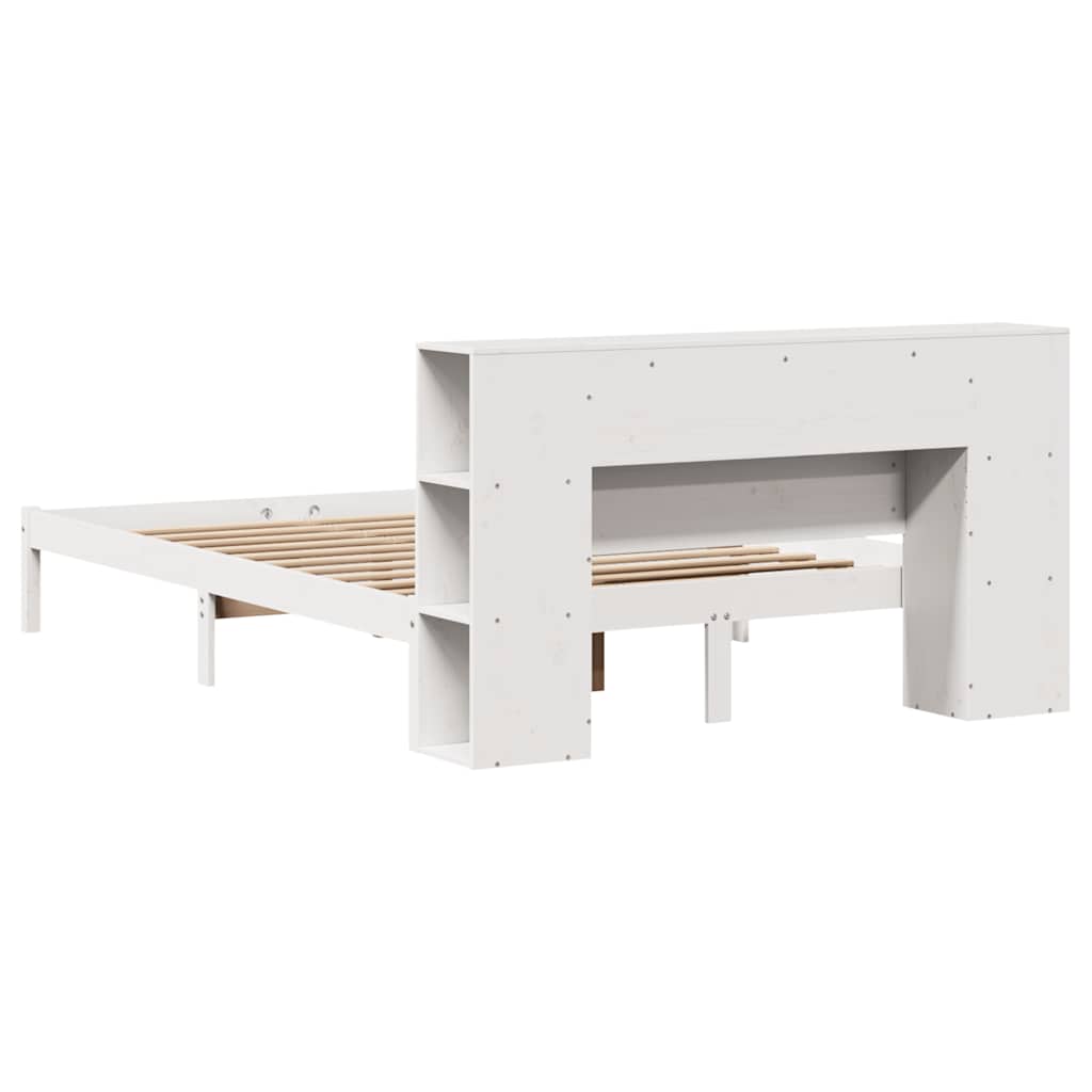 Seng med bokhylle uten madrass hvit 135x190 cm heltre furu