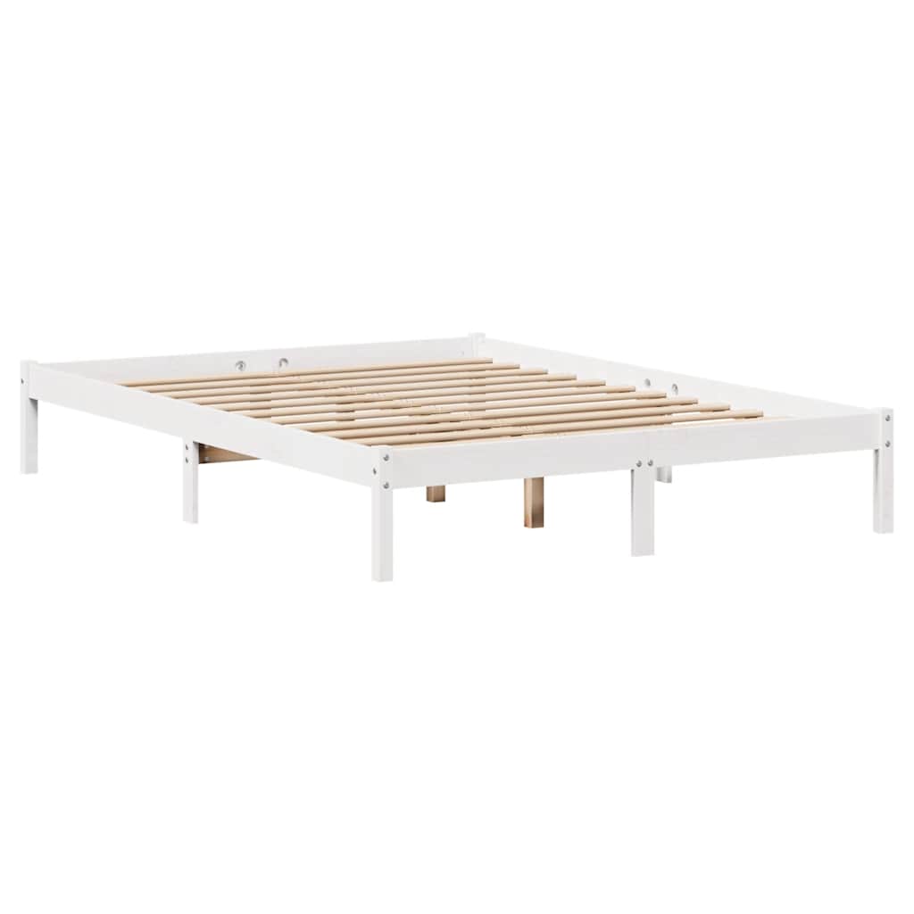 Seng med bokhylle uten madrass hvit 140x200 cm heltre furu