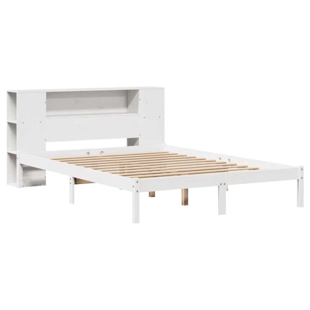 Seng med bokhylle uten madrass hvit 160x200 cm heltre furu