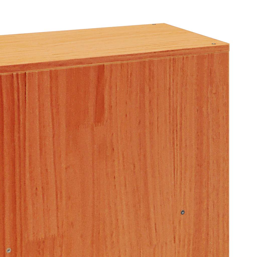 Seng med bokhylle uten madrass voksbrun 200x200 cm heltre furu