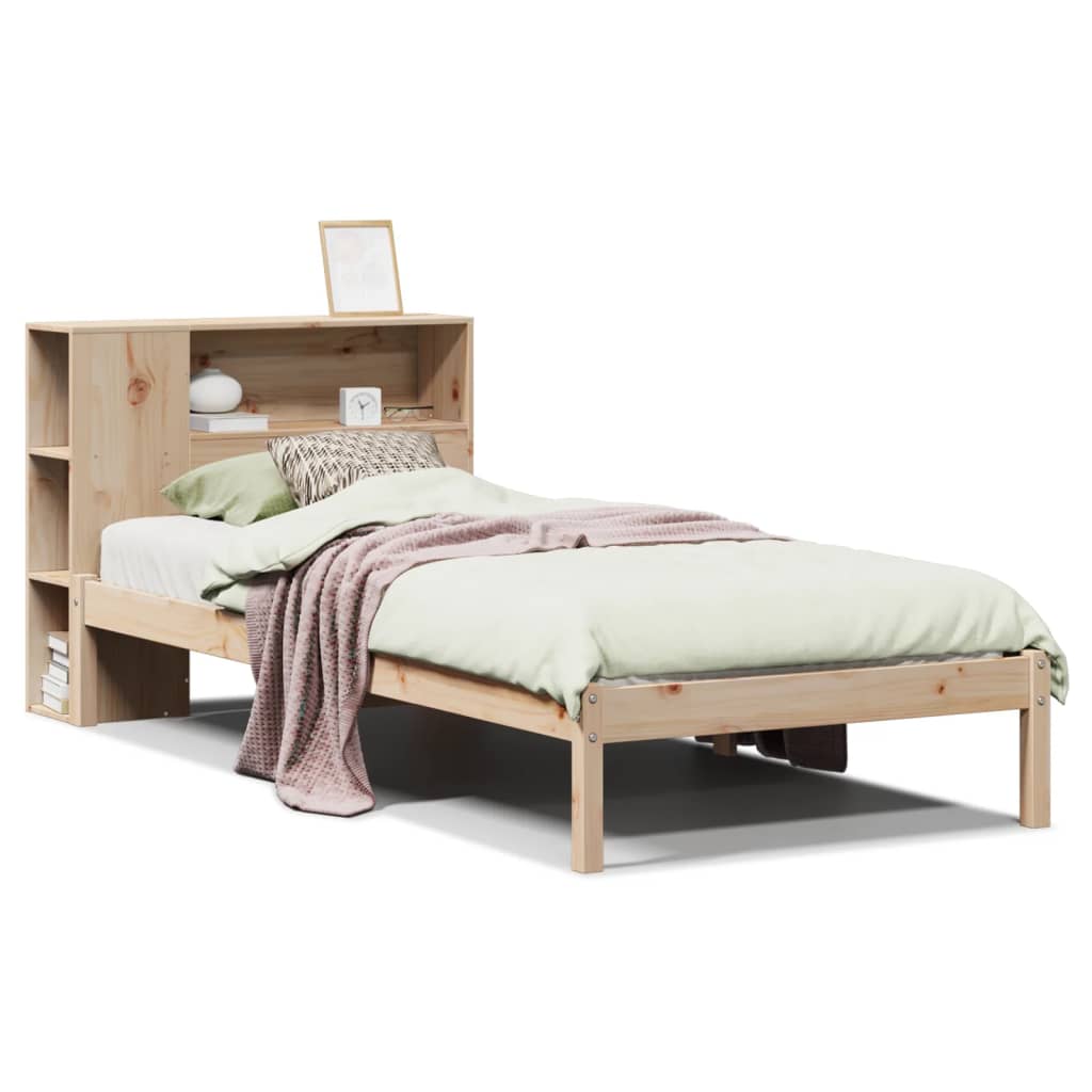 Seng med bokhylle uten madrass 75x190 cm heltre furu