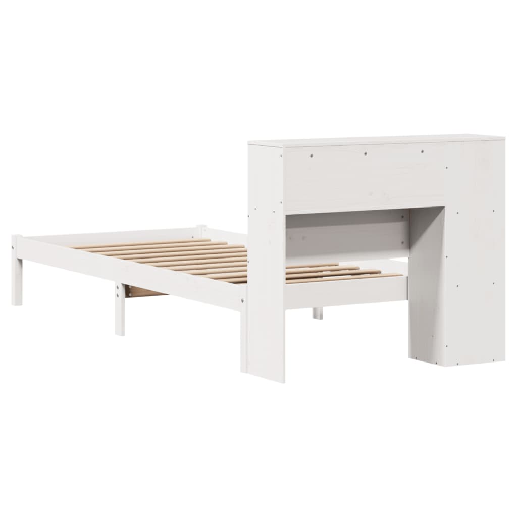 Seng med bokhylle uten madrass hvit 75x190 cm heltre furu