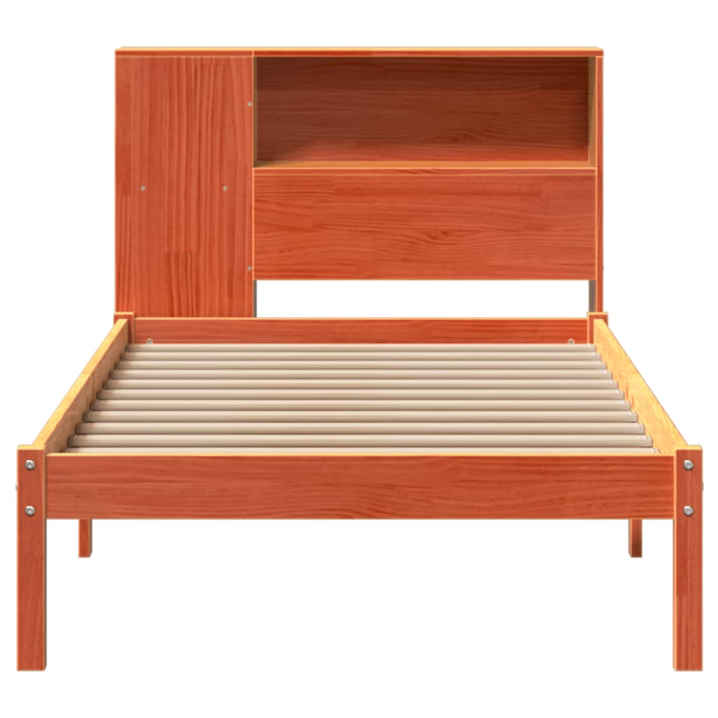 Seng med bokhylle uten madrass voksbrun 100x200 cm heltre furu