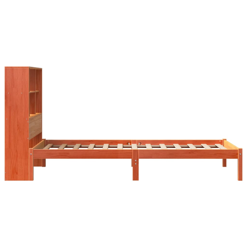 Seng med bokhylle uten madrass voksbrun 100x200 cm heltre furu