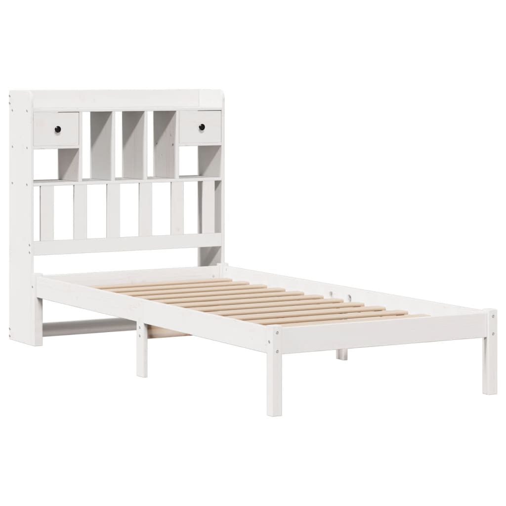 Seng med bokhylle uten madrass hvit 75x190 cm heltre furu