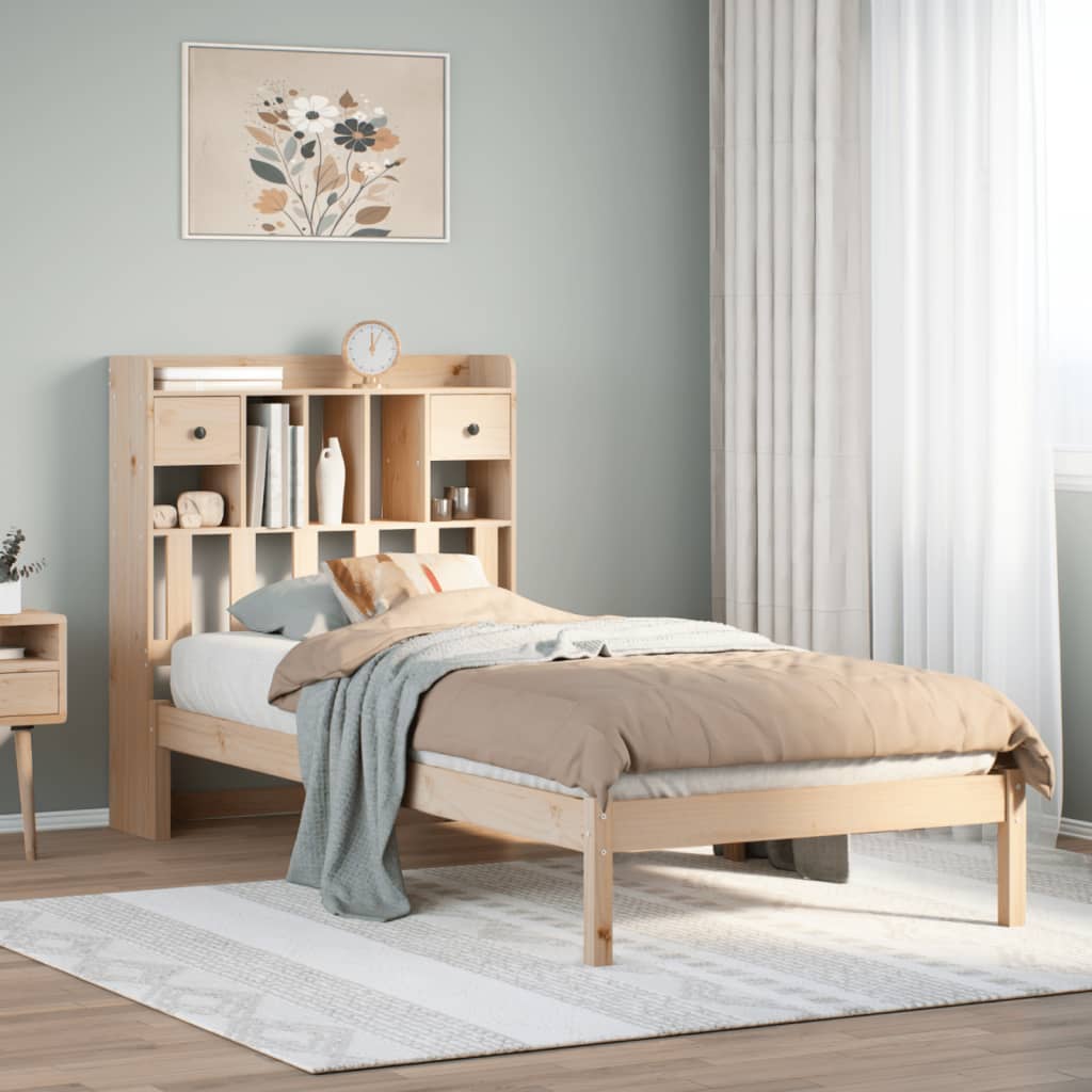 Seng med bokhylle uten madrass 90x190 cm heltre furu