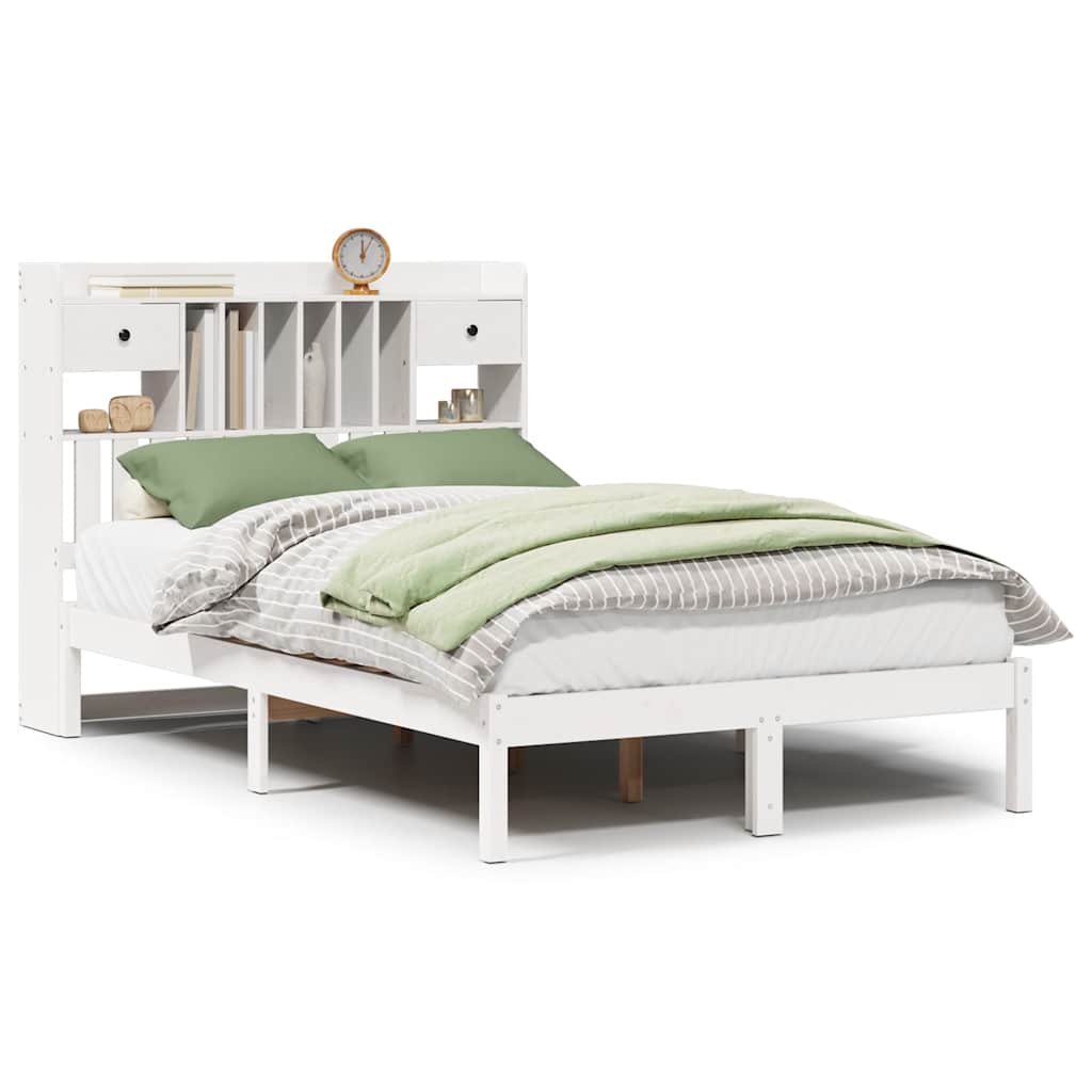 Seng med bokhylle uten madrass hvit 135x190 cm heltre furu