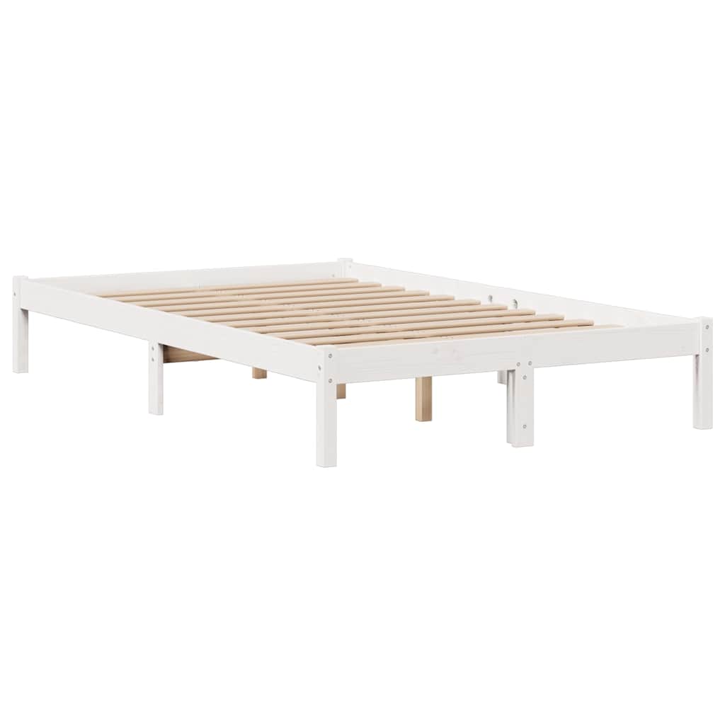 Seng med bokhylle uten madrass hvit 135x190 cm heltre furu