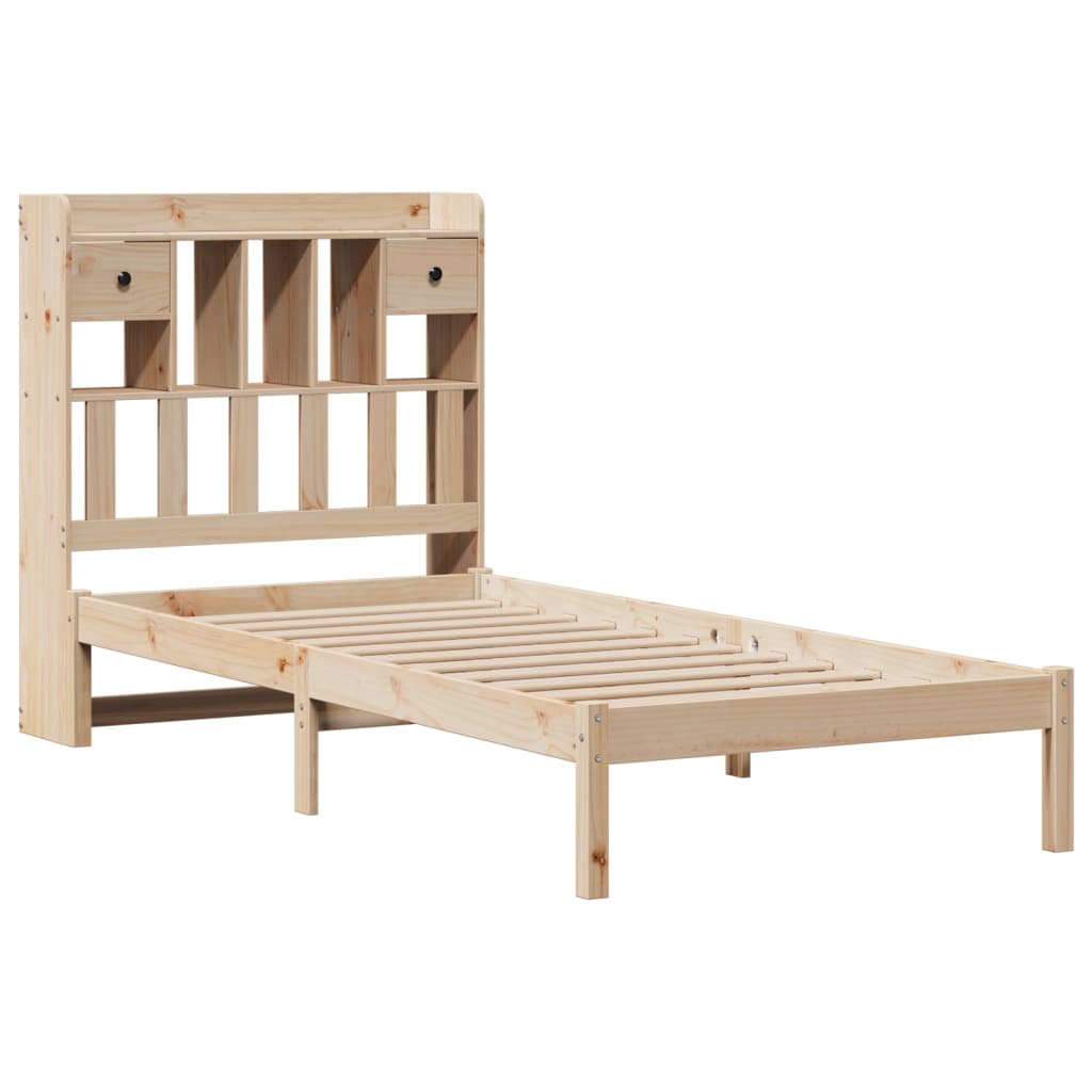 Seng med bokhylle uten madrass 90x200 cm heltre furu