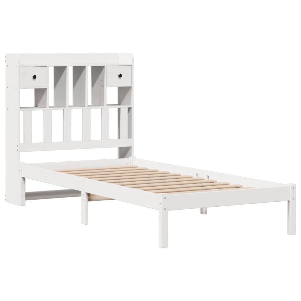 Seng med bokhylle uten madrass hvit 90x200 cm heltre furu