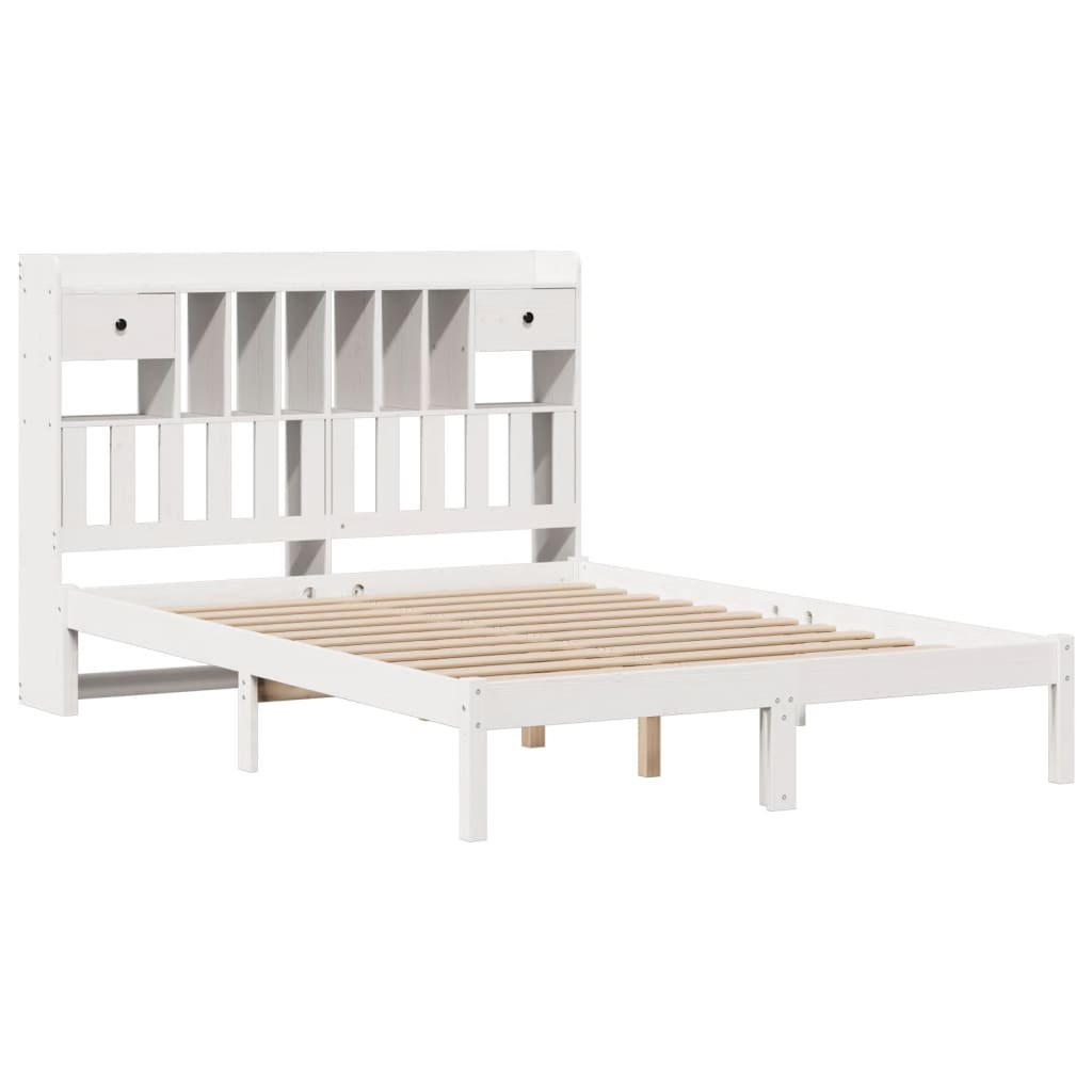 Seng med bokhylle uten madrass hvit 160x200 cm heltre furu