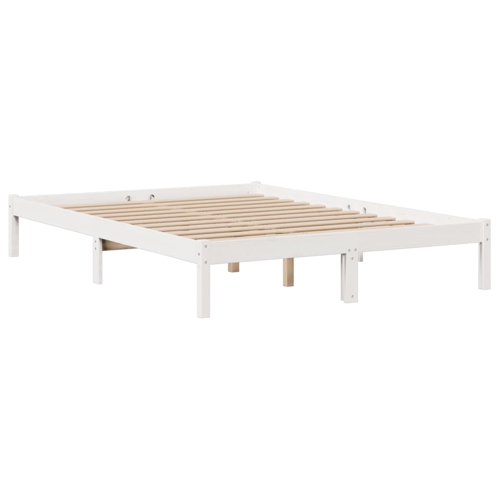 Seng med bokhylle uten madrass hvit 160x200 cm heltre furu