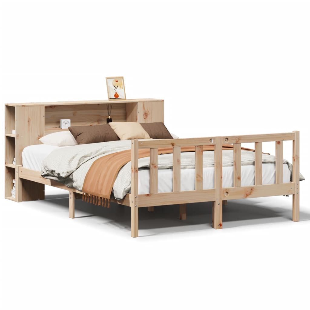 Seng med bokhylle uten madrass 160x200 cm heltre furu