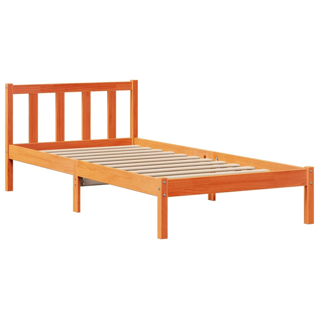 Seng med bokhylle uten madrass voksbrun 100x200 cm heltre furu