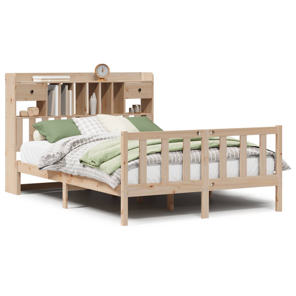 Seng med bokhylle uten madrass 140x200 cm heltre furu