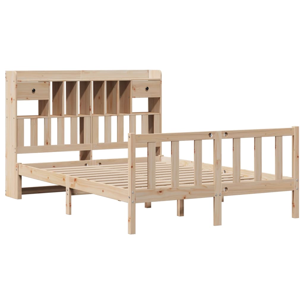 Seng med bokhylle uten madrass 140x200 cm heltre furu
