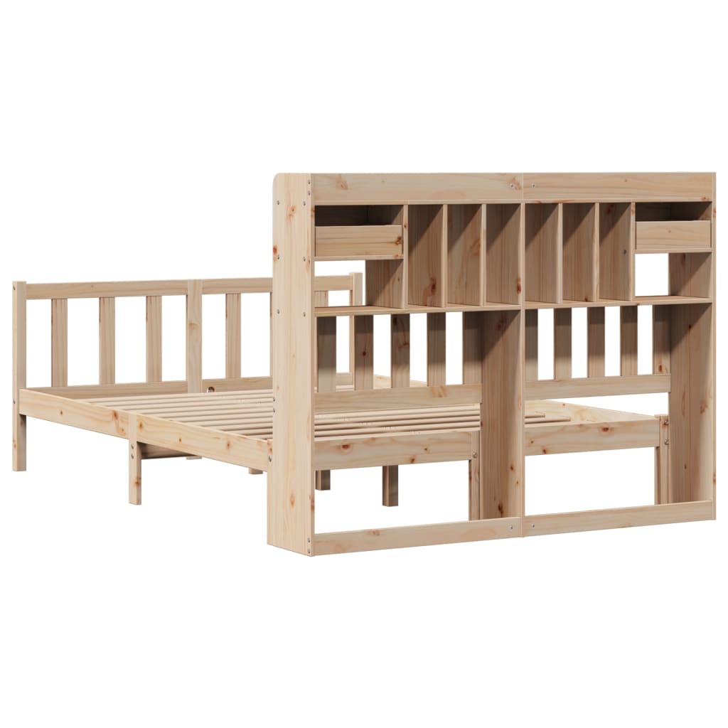 Seng med bokhylle uten madrass 140x200 cm heltre furu