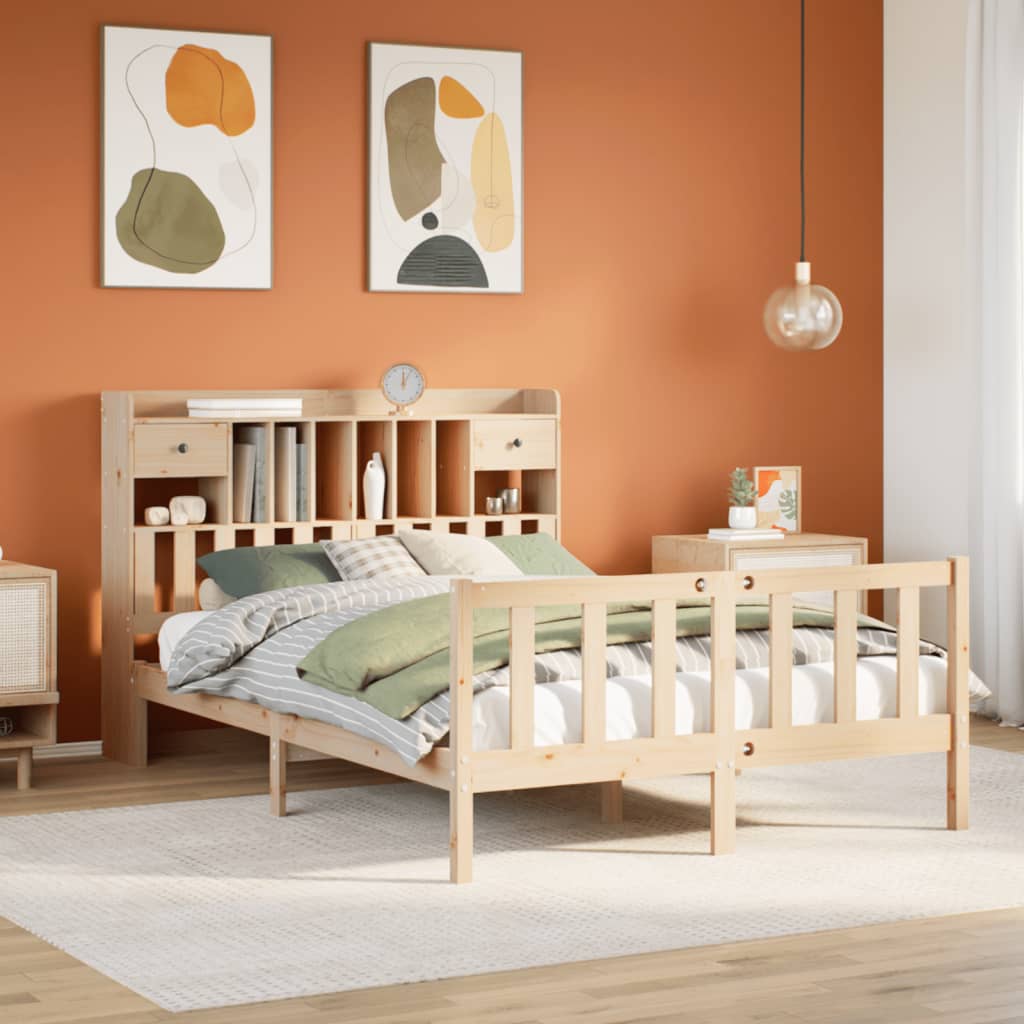 Seng med bokhylle uten madrass 140x200 cm heltre furu
