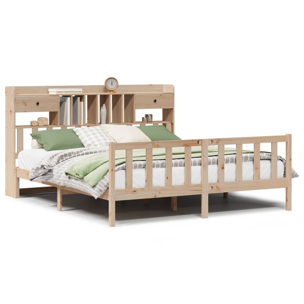 Seng med bokhylle uten madrass 180x200 cm heltre furu