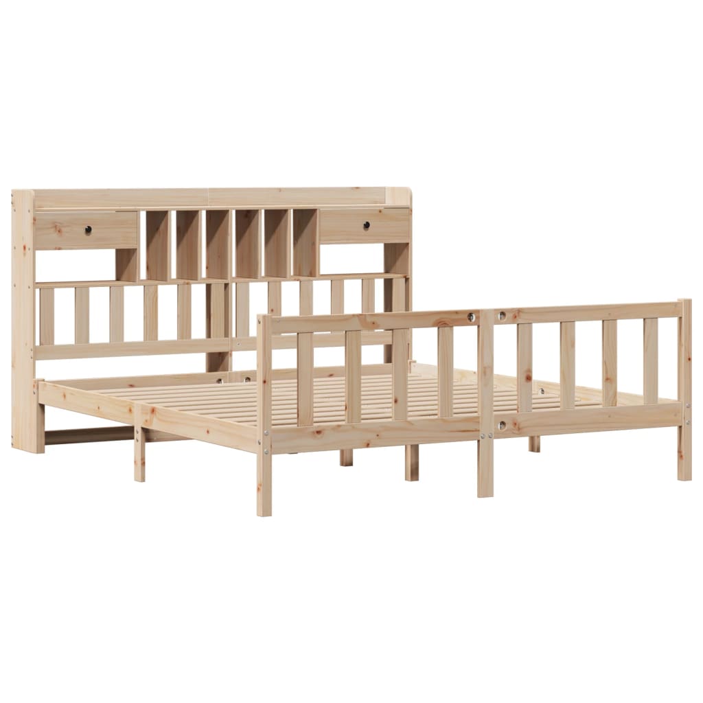 Seng med bokhylle uten madrass 180x200 cm heltre furu