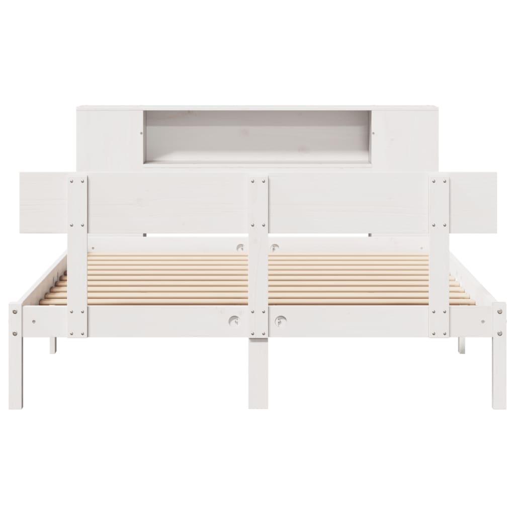 Seng med bokhylle uten madrass hvit 140x190 cm heltre furu