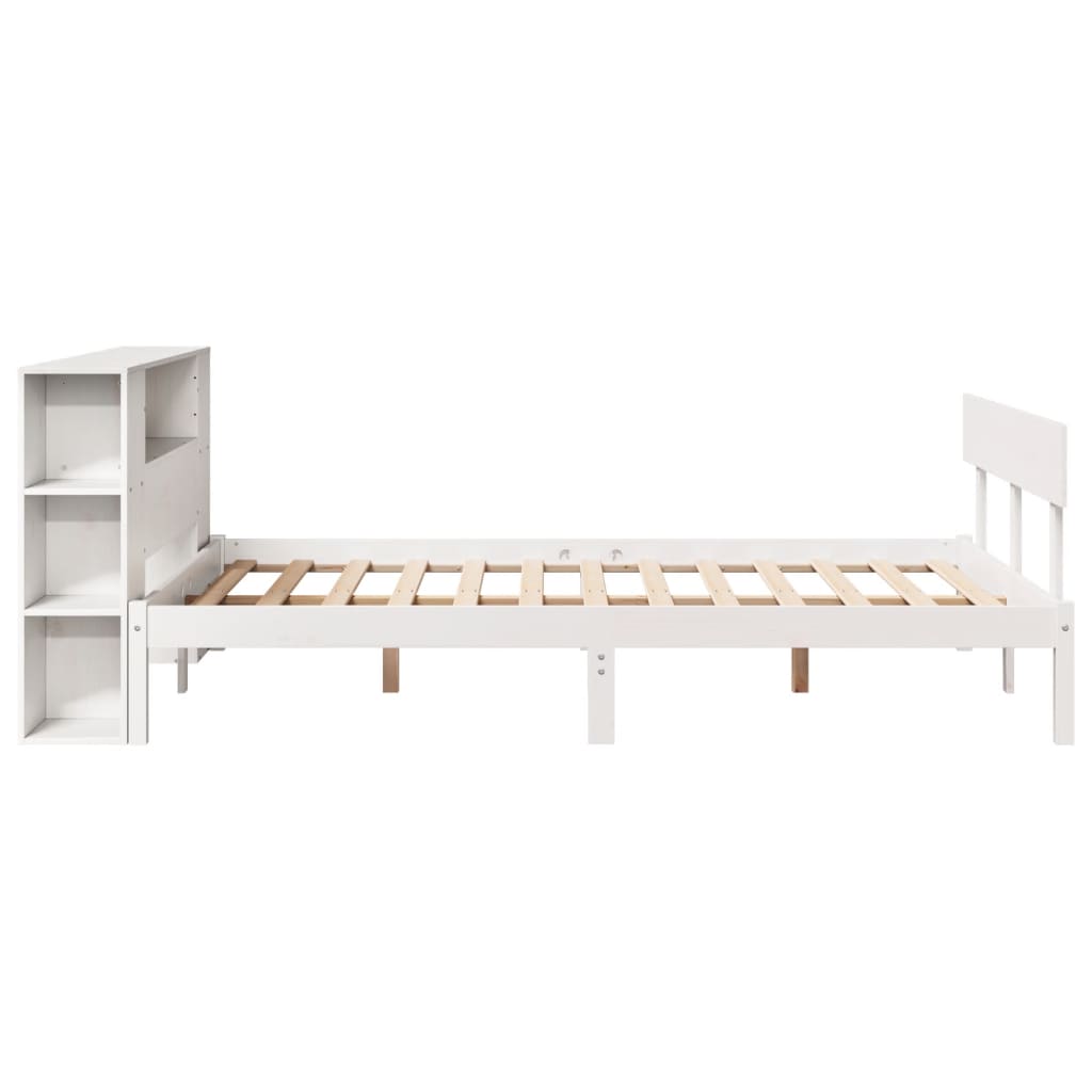 Seng med bokhylle uten madrass hvit 140x190 cm heltre furu