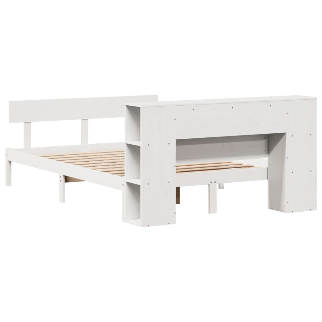 Seng med bokhylle uten madrass hvit 150x200 cm heltre furu
