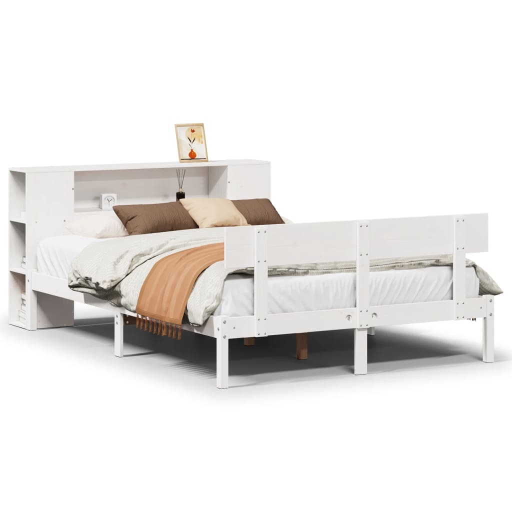 Seng med bokhylle uten madrass hvit 160x200 cm heltre furu