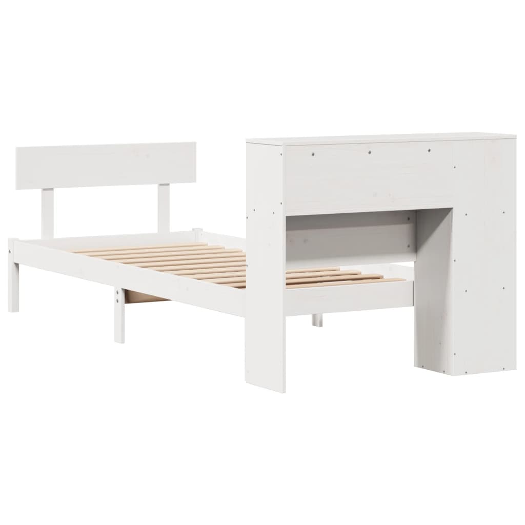 Seng med bokhylle uten madrass hvit 75x190 cm heltre furu