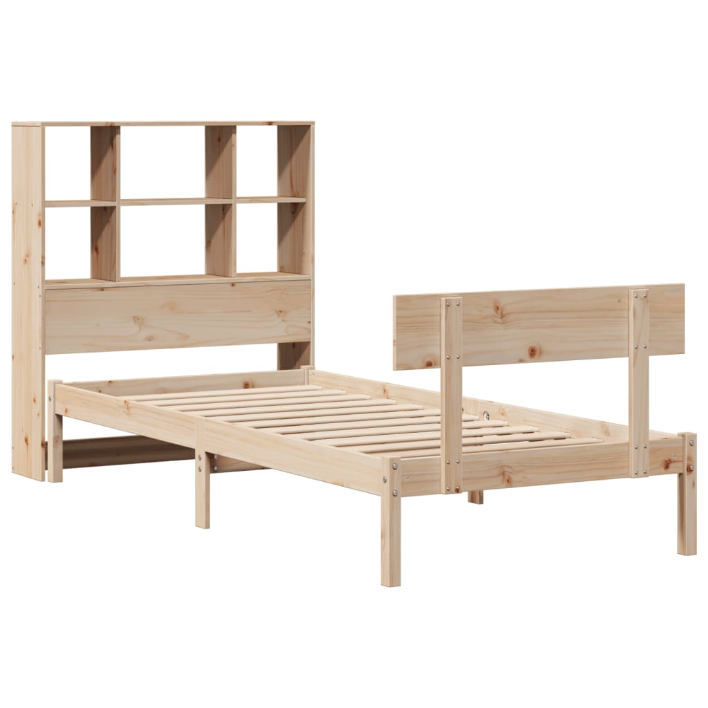 Seng med bokhylle uten madrass 90x200 cm heltre furu