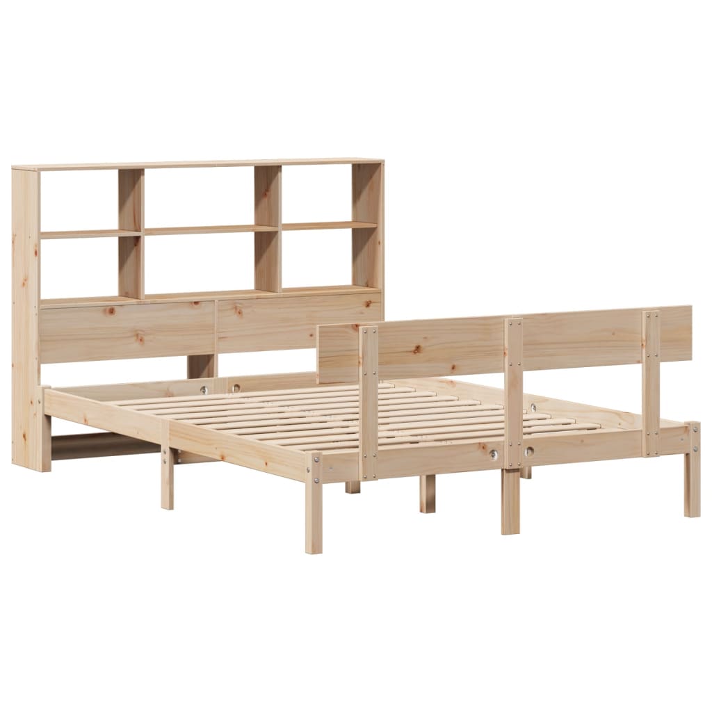 Seng med bokhylle uten madrass 160x200 cm heltre furu
