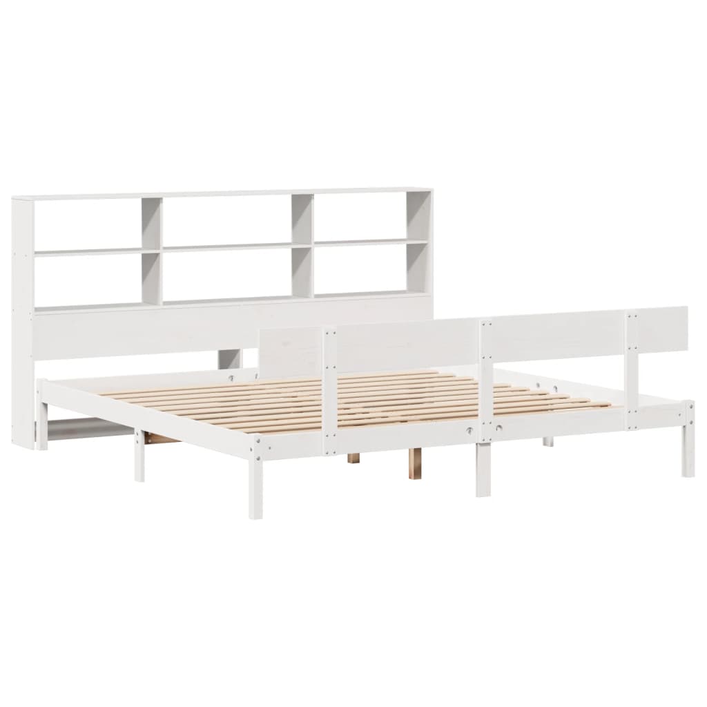 Seng med bokhylle uten madrass hvit 180x200 cm heltre furu