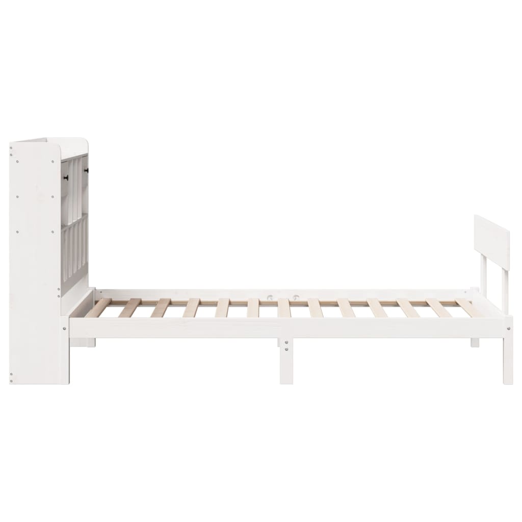 Seng med bokhylle uten madrass hvit 75x190 cm heltre furu
