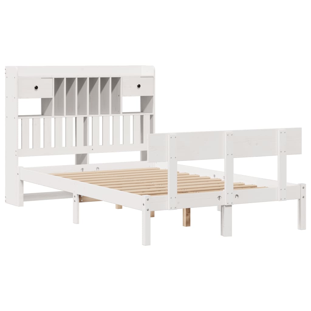 Seng med bokhylle uten madrass hvit 135x190 cm heltre furu
