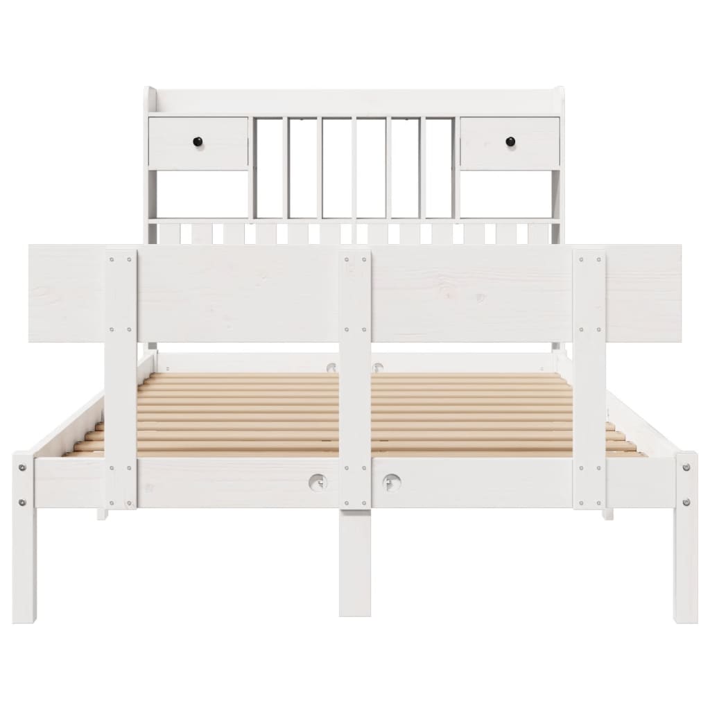 Seng med bokhylle uten madrass hvit 135x190 cm heltre furu