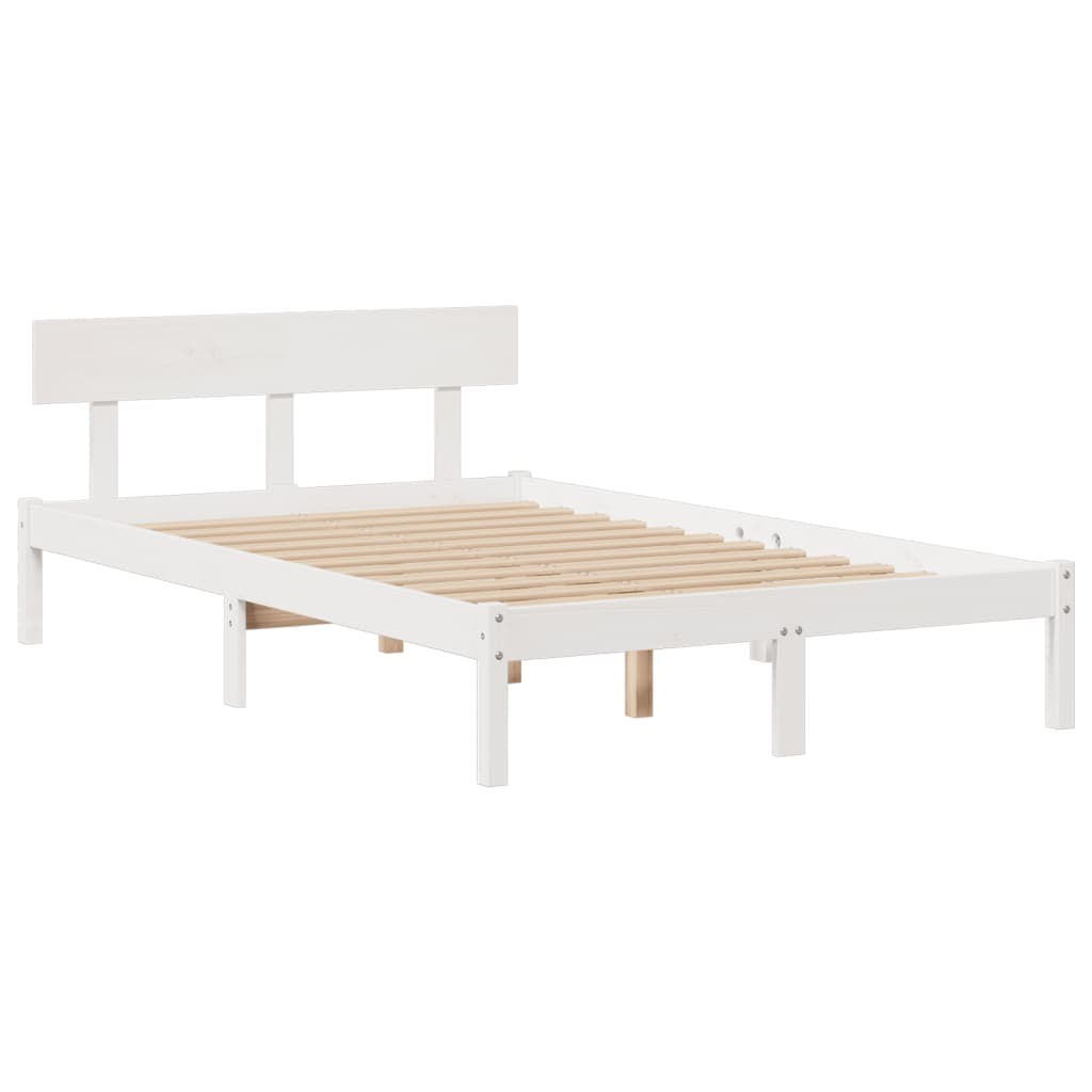 Seng med bokhylle uten madrass hvit 135x190 cm heltre furu
