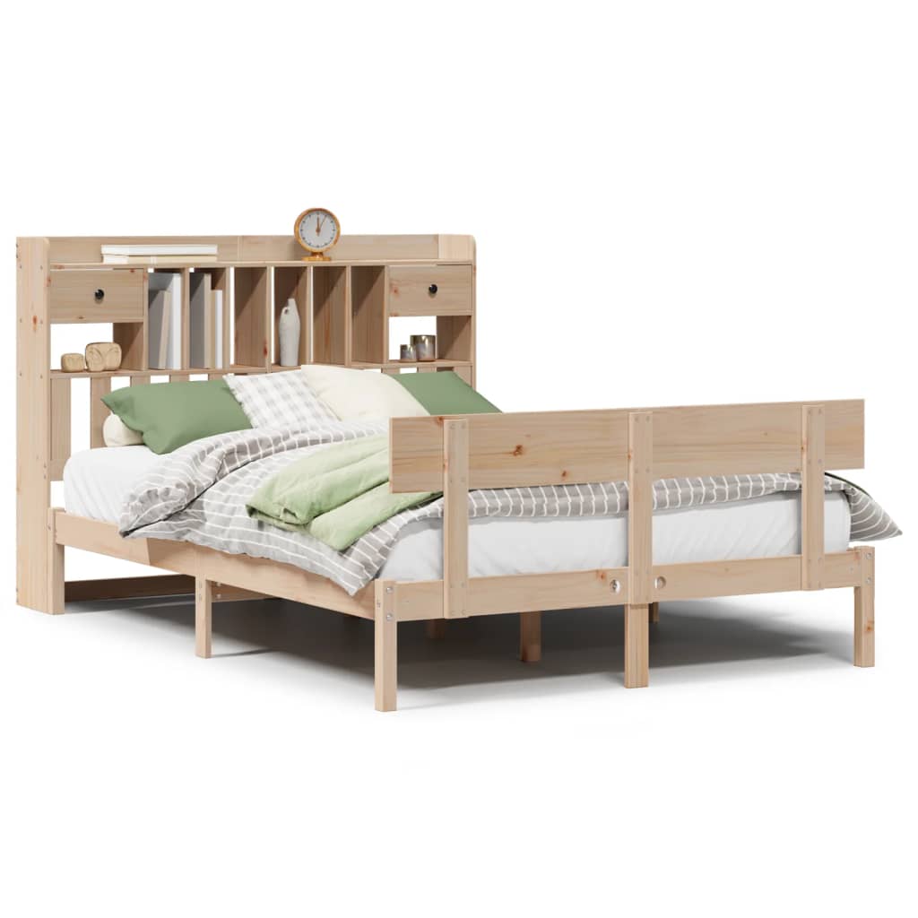 Seng med bokhylle uten madrass 140x190 cm heltre furu